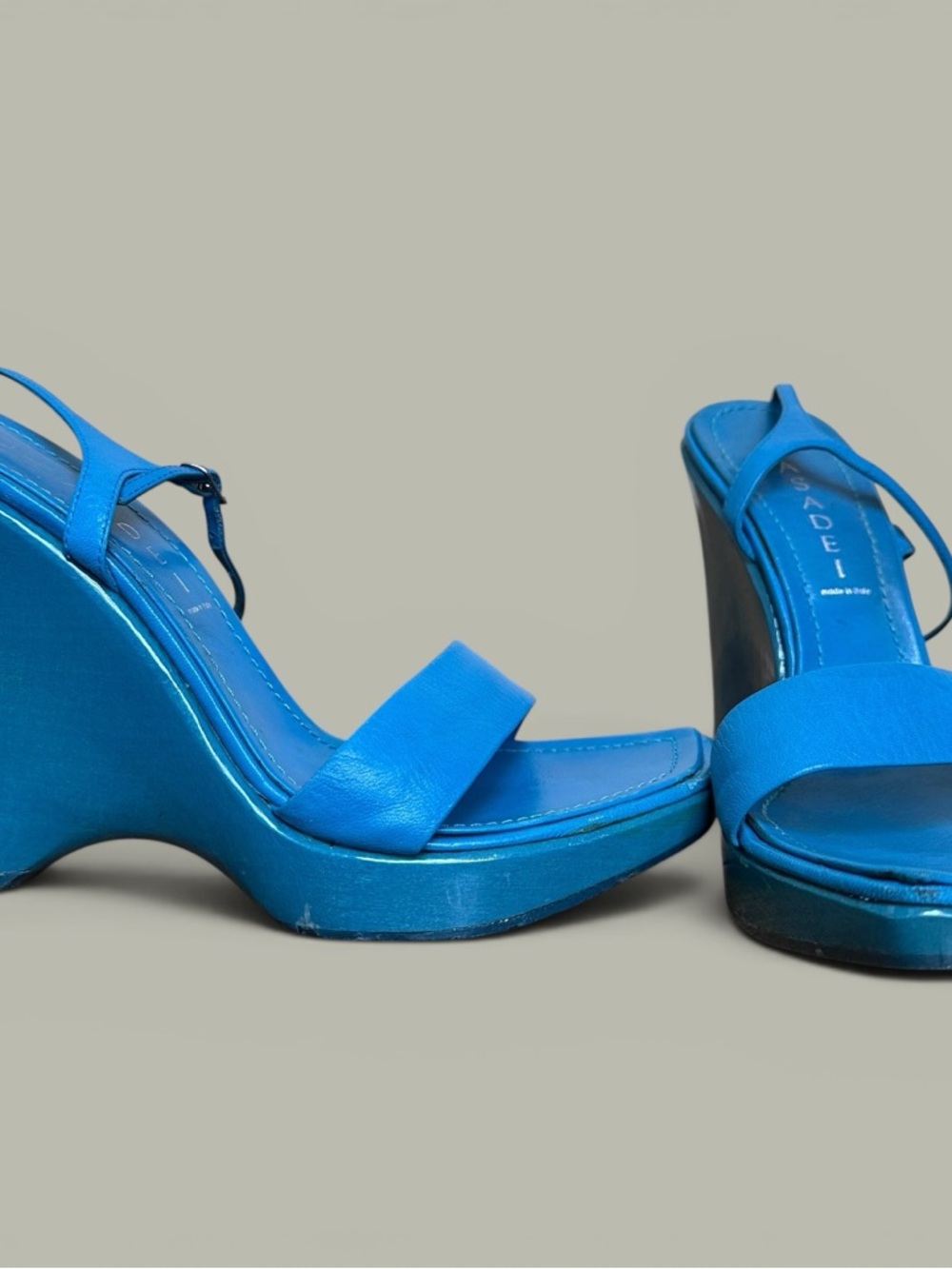 Casadei Bright Blue Wedge Sandals